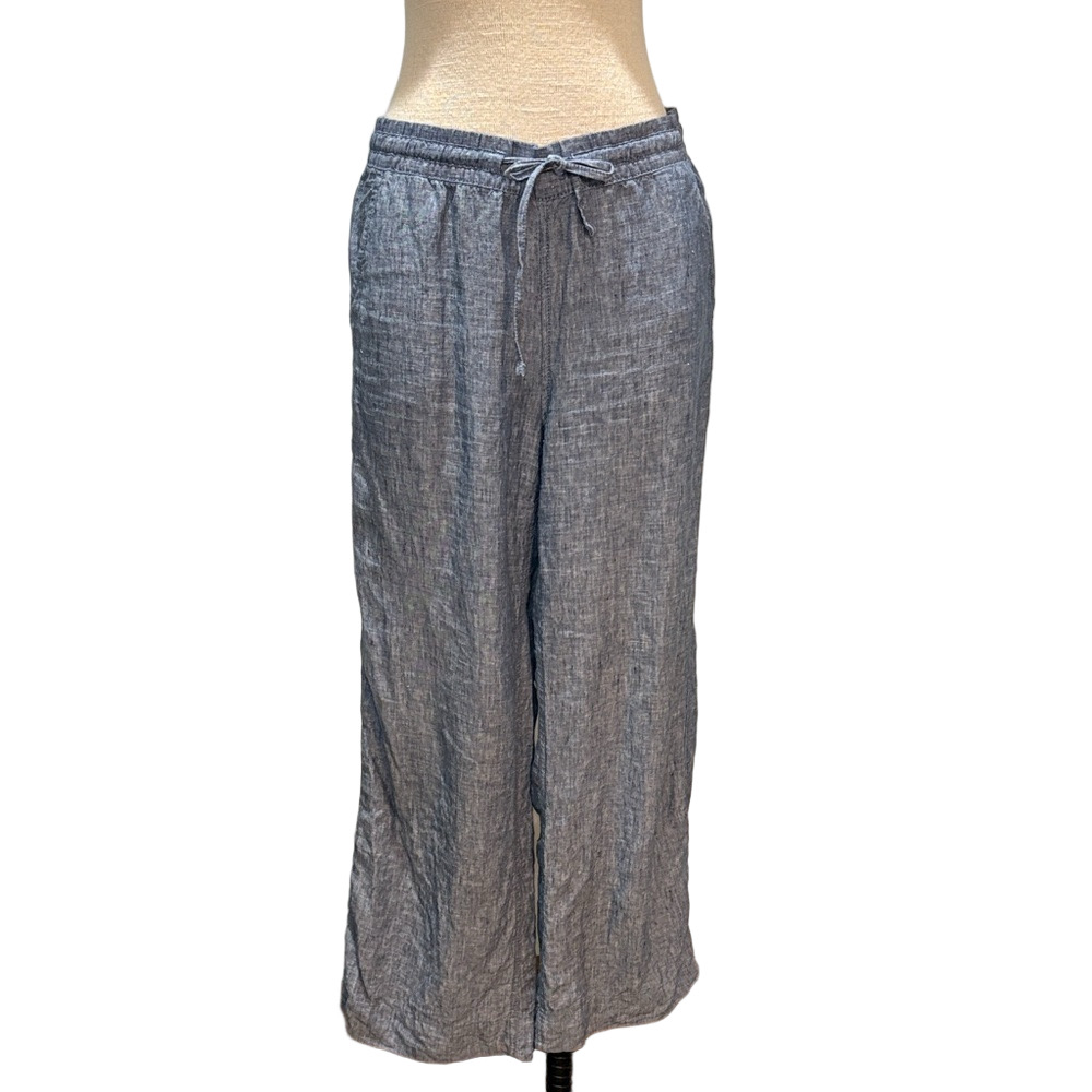 L L Bean sz 10 chambray linen elastic waist wide leg pants
